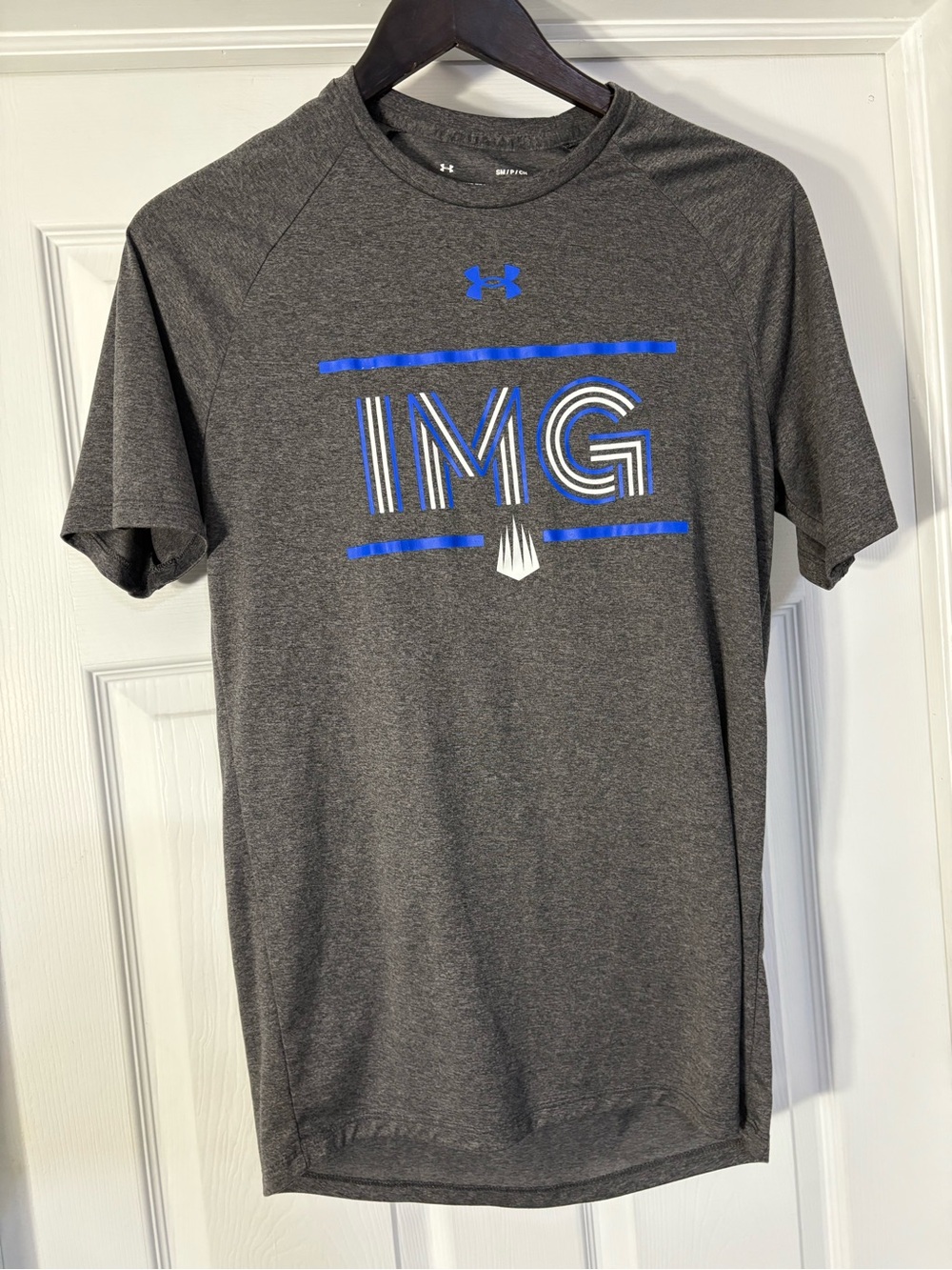 Under Armour Gray Short-Sleeve IMG Performance Tee with Blue Accents